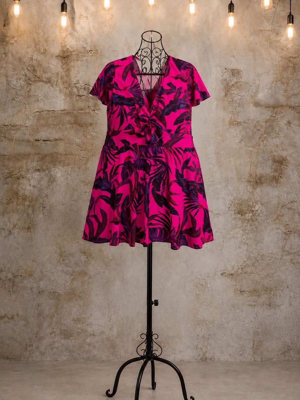 NWT Torrid Fuchsia Tropical Twist One-Piece Swim Dress Size 2 18/20